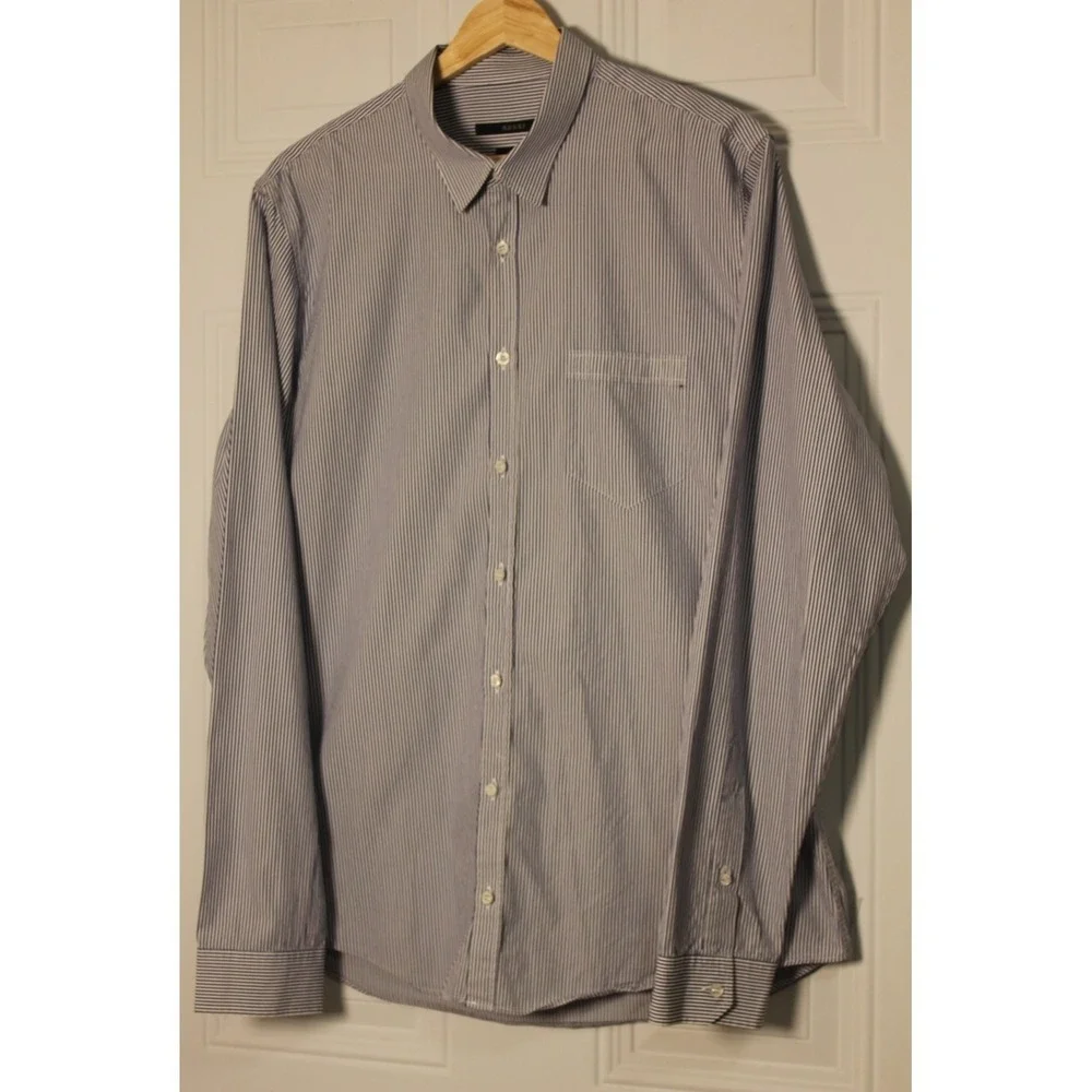 Gucci Blue Stripe High-end Career‎ Shirt Slim Fit Authentic Men's 44 17 1/2